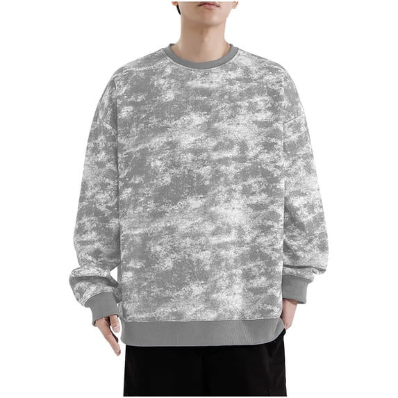 GigrtiJin Mens Lightweight Pullover Sweatshirt Tie Dye Printed Round Neck Long Sleeve Tops Baggy Casual Blouse