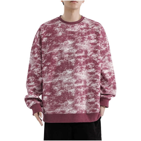 GigrtiJin Mens Lightweight Pullover Sweatshirt Tie Dye Printed Round Neck Long Sleeve Tops Baggy Casual Blouse