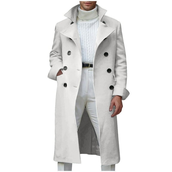 GigrtiJin Mens Long Sleeve Coat Solid Color Below Knee Collar Button Outwear Coat Fashion Casual Jacket with Pockets
