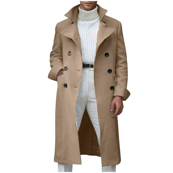 GigrtiJin Mens Long Sleeve Coat Solid Color Below Knee Collar Button Outwear Coat Fashion Casual Jacket with Pockets