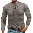 thumbnail image 1 of GigrtiJin Mens Outdoor Sport Tops Solid Color Lace Up Crew Neck Long Sleeve Blouse Trendy Casual Breathable Shirt, 1 of 7
