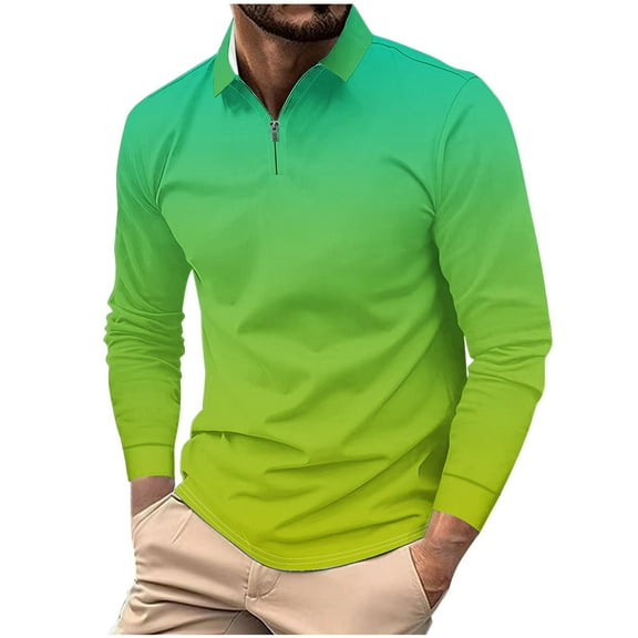 GigrtiJin Mens Oversized Tops Gradient Color Lapel Zipper Up Long Sleeve Shirt Trendy Athletic Blouse