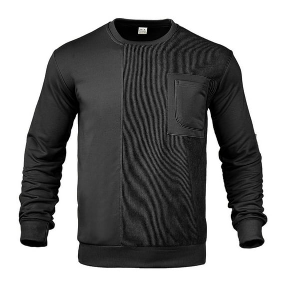GigrtiJin Mens Patchwork Sweatshirt Solid Color Ribbed Crew Neck Long Sleeve Tops with Chest Pocket Trendy Sport Blouse