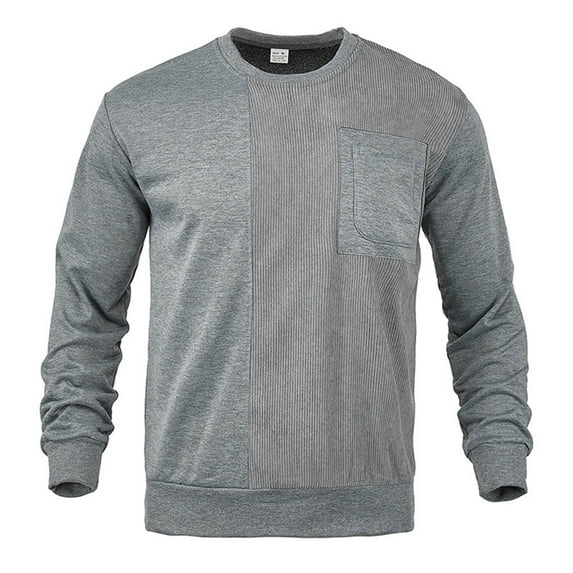 GigrtiJin Mens Patchwork Sweatshirt Solid Color Ribbed Crew Neck Long Sleeve Tops with Chest Pocket Trendy Sport Blouse