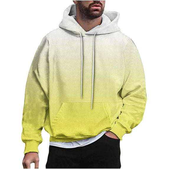 GigrtiJin Mens Plus Size Hooded Sweatshirt Gradient Color Drawstring Pocket Hoodies Loose Casual Long Sleeve Blouse