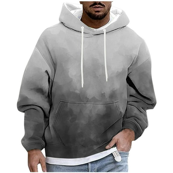 GigrtiJin Mens Plus Size Hooded Sweatshirt Gradient Color Drawstring Pocket Hoodies Loose Casual Long Sleeve Blouse