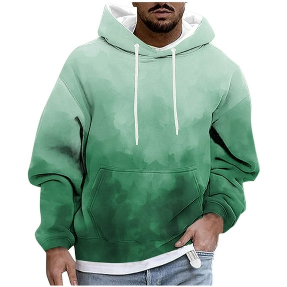 GigrtiJin Mens Plus Size Hooded Sweatshirt Gradient Color Drawstring Pocket Hoodies Loose Casual Long Sleeve Blouse