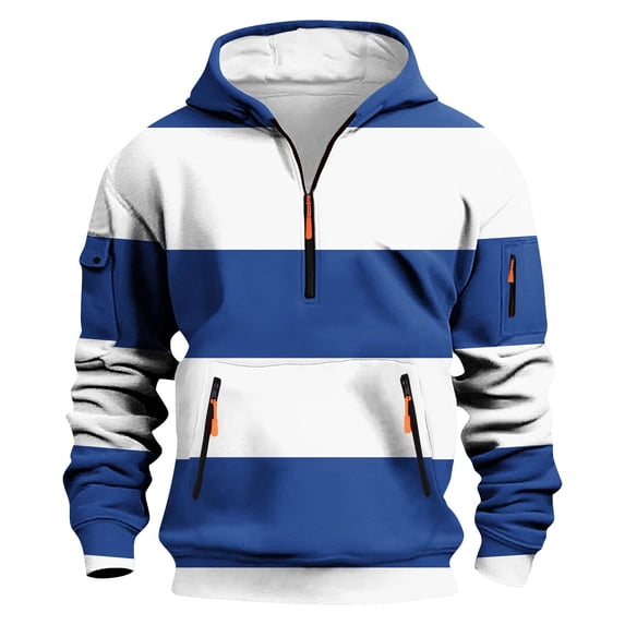 GigrtiJin Mens Plus Size Hooded Sweatshirt Striped Color Block Multipocket 1/4 Zip Hoodies Long Sleeve Athletic Cargo Blouse
