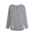 thumbnail image 1 of GigrtiJin Mens Plus Size Shirt Long Sleeved Cotton Linen V-Neck Shirts Solid Color Loose Comfy Basic Pullover Tops, 1 of 5
