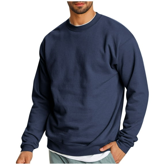 GigrtiJin Mens Plus Size Sweatshirt Round Neck Long Sleeve Solid Color Pullover Tops Casual Loose Basic Blouse