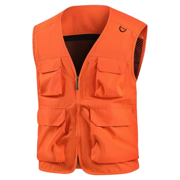 GigrtiJin Mens Plus Size Vest Solid Color V Neck Sleeveless Multipocket Zipper Jacket Trendy Casual Cargo Waistcoat