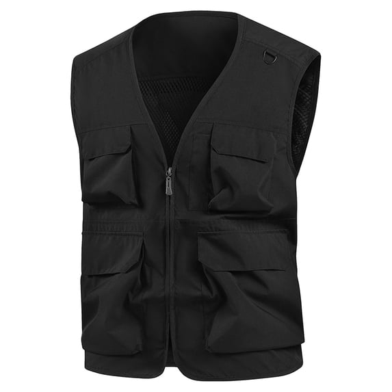 GigrtiJin Mens Plus Size Vest Solid Color V Neck Sleeveless Multipocket Zipper Jacket Trendy Casual Cargo Waistcoat
