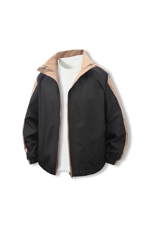 Mens Pullover Cardigan Jacket Color Block Stand Collar Zipper Long Sleeve Outwear Casual Lightweight Coat