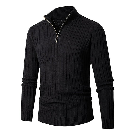 GigrtiJin Mens Quarter Zip Sweaters Long Sleeve Knit Pullover Sweater Top Mock Neck Solid Color Casual Soft Sweater