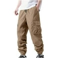 thumbnail image 1 of GigrtiJin Mens Sport Cargo Pants Solid Color Drawstring Elastic Waisted Multipocket Cinch Bottom Sweatpants, 1 of 6
