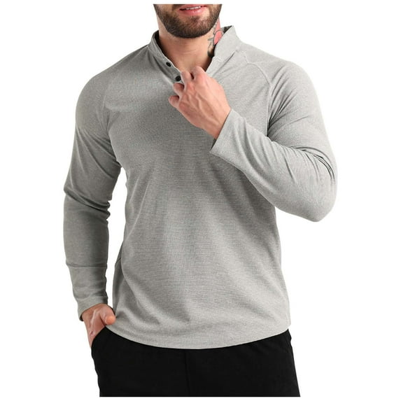GigrtiJin Mens Sport Training Blouse Solid Color V Neck Button Up Long Sleeve Tops Casual Athletic Breathable Shirt