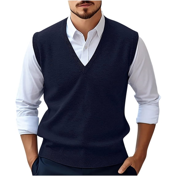 GigrtiJin Mens Sweater Vest Wool Knitted Vests Sweaters Classic Rib V-Neck Sleeveless Winter Warm Pullover Waistcoat