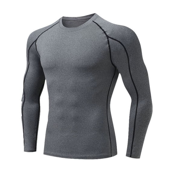 GigrtiJin Mens Tight Tops Solid Color Round Neck Long Sleeve Gym Shirt Slim Sweatproof Athletic Blouse