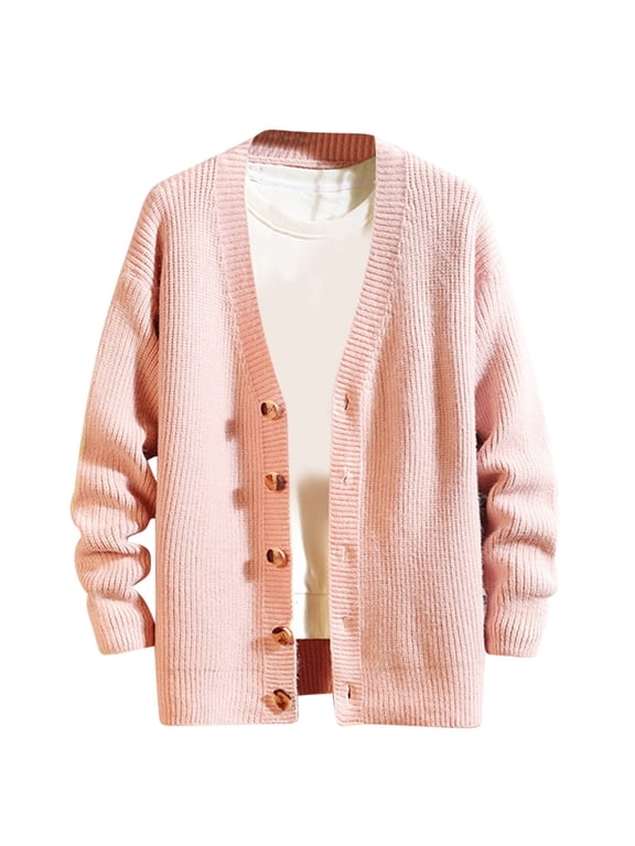 Mens V-Neck Knitted Cardigan Top Solid Color Casual Sweater Jacket Long Sleeved Comfy Sweaters Blouse