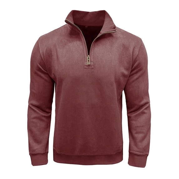 GigrtiJin Mens Velvet Blouse Shirt Solid Color Stand Collar Long Sleeve 1/4 Zipper Tops Outdoor Casual Pullover Tunic