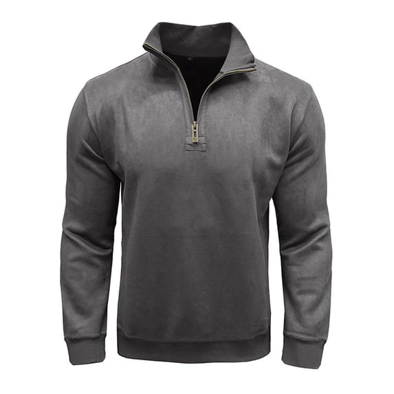 GigrtiJin Mens Velvet Blouse Shirt Solid Color Stand Collar Long Sleeve 1/4 Zipper Tops Outdoor Casual Pullover Tunic