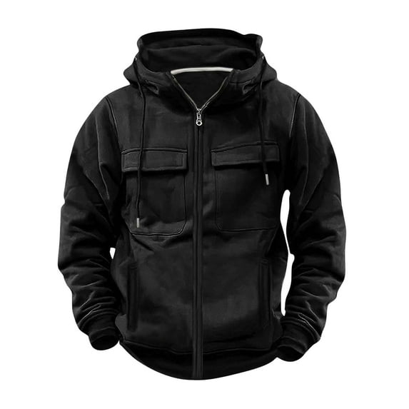 GigrtiJin Mens Vintage Cargo Sweatshirt Solid Color Multipocket Hooded Darwstring Zipper Long Sleeve Tunic Outdoor Casual Hoodies