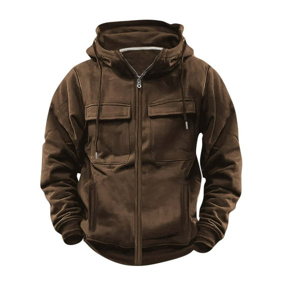 GigrtiJin Mens Vintage Cargo Sweatshirt Solid Color Multipocket Hooded Darwstring Zipper Long Sleeve Tunic Outdoor Casual Hoodies