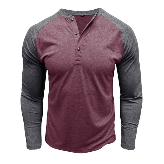 GigrtiJin Mens Vintage Pullover Blouse Color Block Crew Neck Long Sleeve Button Down Blouse Shirt Trendy Casual Tunic