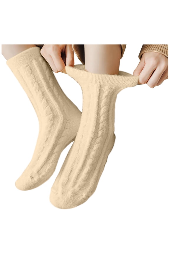 Mid Calf Socks for Women Solid Color Cable Knitted Thicken Ankle Socks Thermal Comfortable Socks