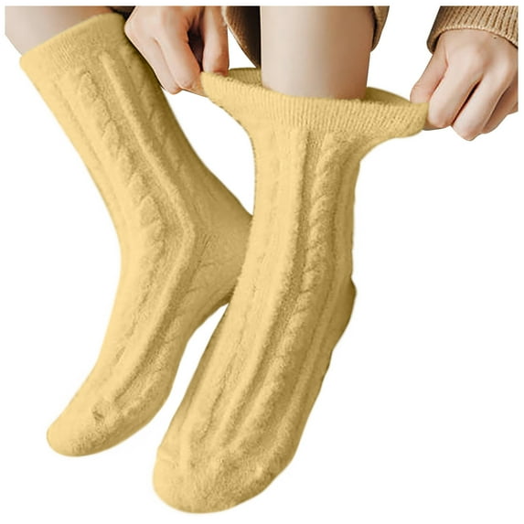 GigrtiJin Mid Calf Socks for Women Solid Color Cable Knitted Thicken Ankle Socks Thermal Comfortable Socks