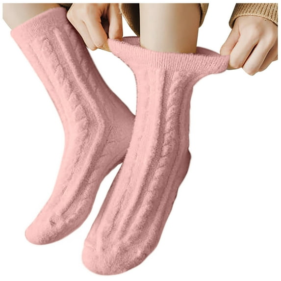 GigrtiJin Mid Calf Socks for Women Solid Color Cable Knitted Thicken Ankle Socks Thermal Comfortable Socks