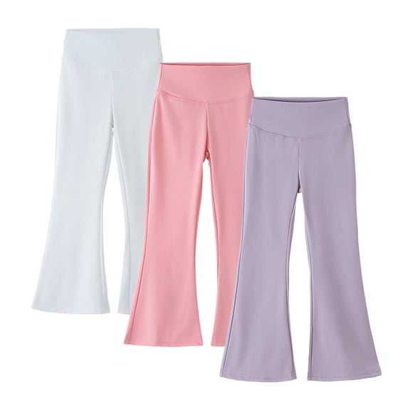 GigrtiJin Multipack Flared Pants for Girls Teens Solid Color High Waisted Yoga Gym Pants 3 Pack 3-15 Years