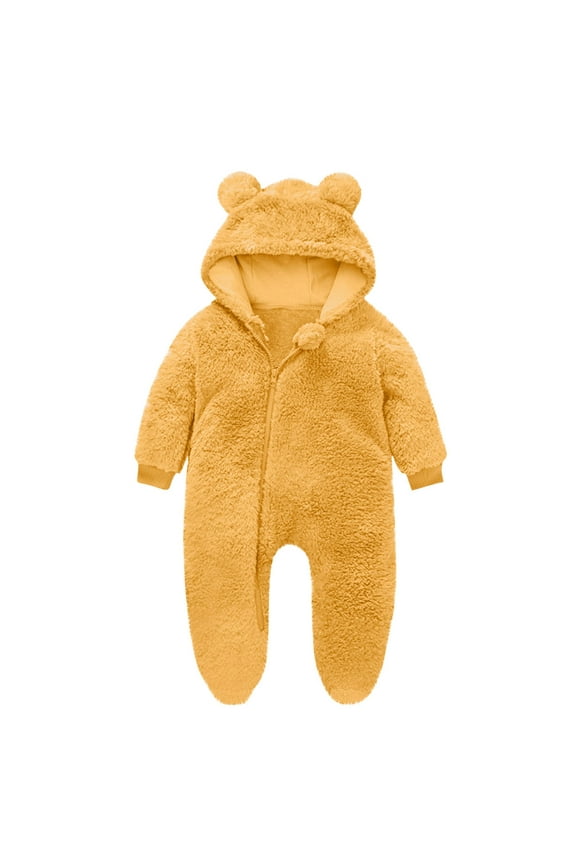 Newborn Baby Bear Onesie Outfit Suit Girls Boys Fleece Jumpsuit Romper Hooded Winter Snowsuit Clothes