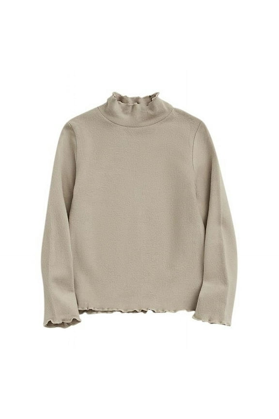 Newborn Baby's Base Cotton Tops Solid Color High Neck Long Sleeve Shirt for Infant and Children 6 Months-10 Years