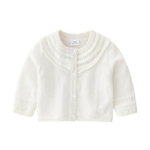 GigrtiJin Newborn Infant Baby Sweater Solid Color Crew Neck Long Sleeve Button Ruffled Cardigan Cotton Tops 3 Months-3 Years