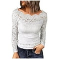 thumbnail image 1 of GigrtiJin Off Shoulder Lace Tops for Womens Fashion Elegant Dressy Shirts Casual Slim Solid Long Sleeve Blouse, 1 of 6