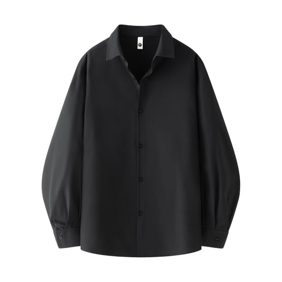GigrtiJin Oversied Blouse for Men Solid Color Turndown Collar Button Long Sleeve Shirt Plus Size Loose Basic Tops