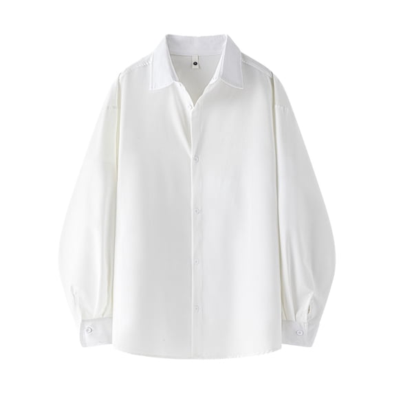 GigrtiJin Oversied Blouse for Men Solid Color Turndown Collar Button Long Sleeve Shirt Plus Size Loose Basic Tops