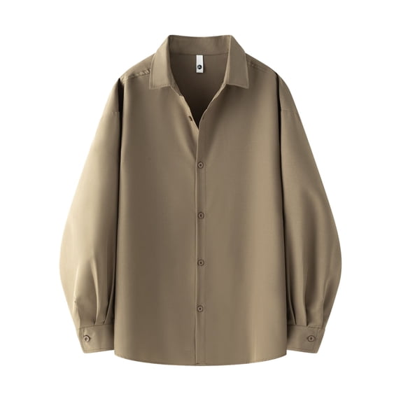 GigrtiJin Oversied Blouse for Men Solid Color Turndown Collar Button Long Sleeve Shirt Plus Size Loose Basic Tops