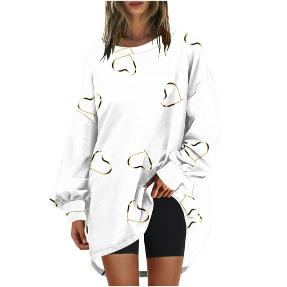 GigrtiJin Oversize Long Sleeve Sweatshirt for Womens Heart Printed Round Neck Pullover Blouses Trendy Casual Loose Tops
