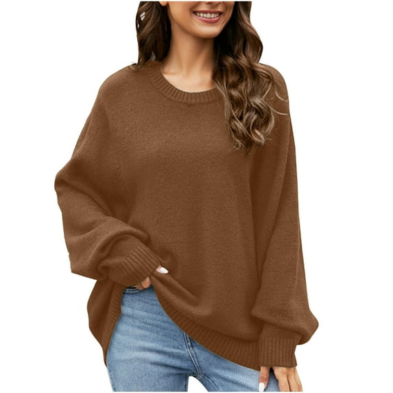GigrtiJin Oversize Long Sleeve Women Sweaters Round Neck Knit Pullover Blouses Fashion Casual Solid Color Tops
