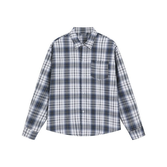 GigrtiJin Oversized Business Tops Plaid Printed Lapel Button Down Long Sleeve Shirt with Pocket Office Casual Work Blouse