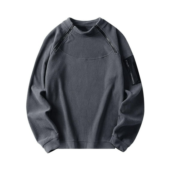 GigrtiJin Oversized Fleece Sweatshirt for Men Solid Color Round Neck Long Sleeve Zipper Tops Plus Size Loose Casual Blouse