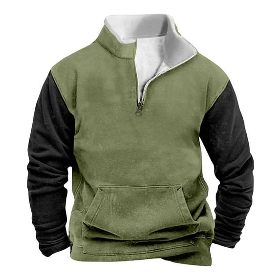 GigrtiJin Oversized Pulover Sweatshirt for Men Color Block 1/4 Zipper Stand Collar Long Sleeve Tunic with Pocket Thermal Comfy Tops