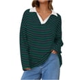thumbnail image 1 of GigrtiJin Oversized Striped Tops for Women Long Sleeve V Neck Color Block Pullover Blouse Going out Trendy Casual Shirts, 1 of 7