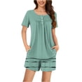 thumbnail image 1 of GigrtiJin Pajama Sets for Women 2 Piece Plus Size Outfits Button Front Short Sleeve Pleated Tops and Stripes Print Shorts, 1 of 6