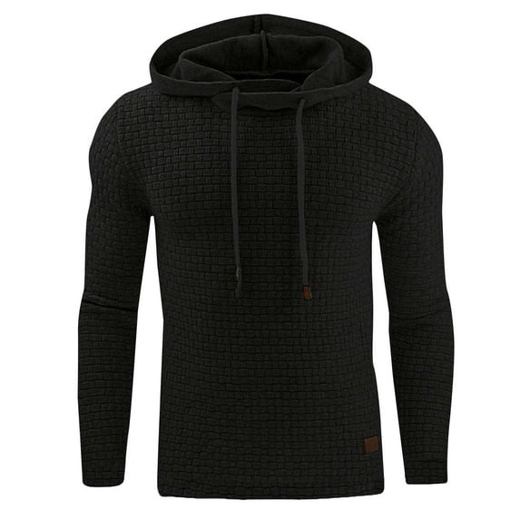 GigrtiJin Plaid Jacquard Sweatshirt for Men Solid Color Long Sleeve Pullover Drawstring Hoodies Hooded Casual Sport Tops