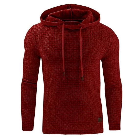GigrtiJin Plaid Jacquard Sweatshirt for Men Solid Color Long Sleeve Pullover Drawstring Hoodies Hooded Casual Sport Tops