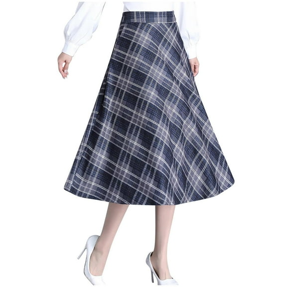 GigrtiJin Plaid Skirt for Womens Long High Waist Wool Winter Fall Warm Skirts Casual Flared Pleated A-Line Skirts