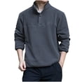 thumbnail image 1 of GigrtiJin Plus Size 3/4 Sleeve Sweatshirt for Men Solid Color 1/4 Button Stand Collar Pullover Tuni Tops Trendy Vintage Blouse, 1 of 7